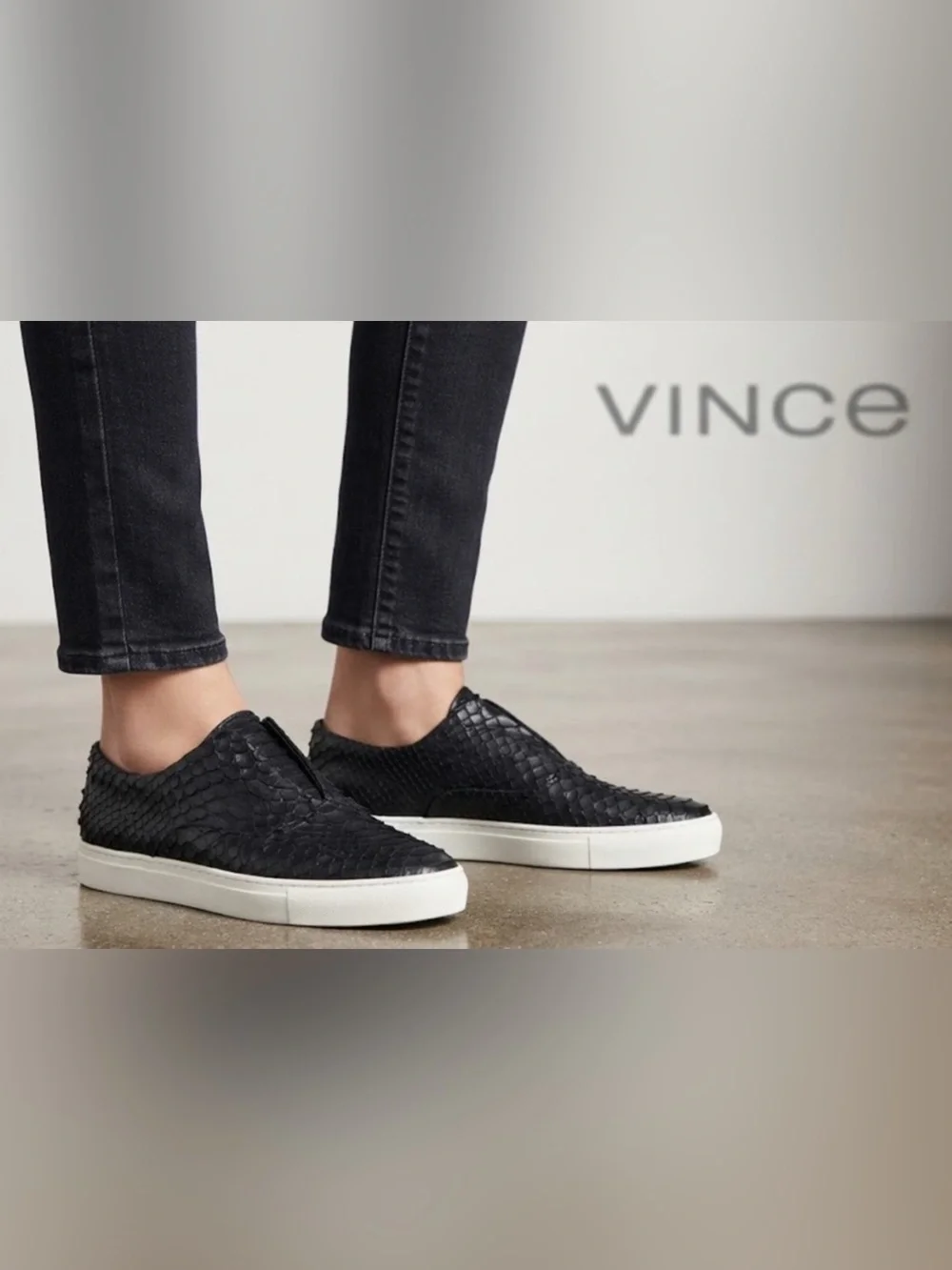 Authentic Vince black leather slip on sneakers tennis shoes Sz 9 Euro 40